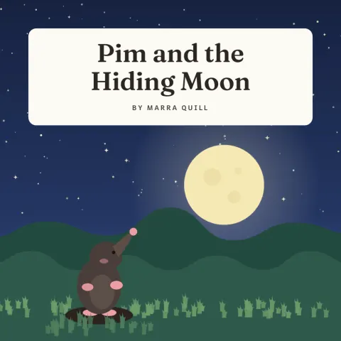 Picture book cover: "Pim and the Hiding Moon"